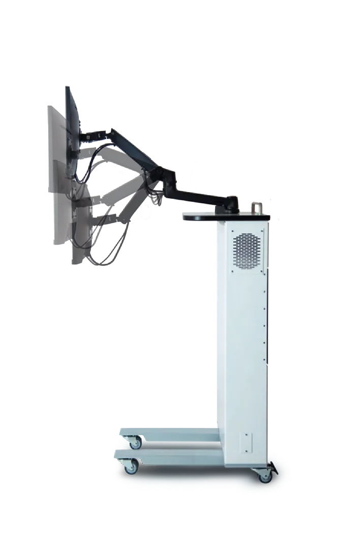 PlayHub screen tilted for seated, reclined and lying-flat use